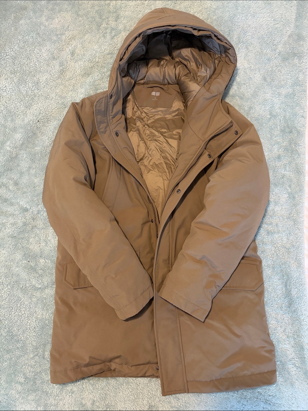 UNIQLO Men's Hooded Puffer Coat in Brown